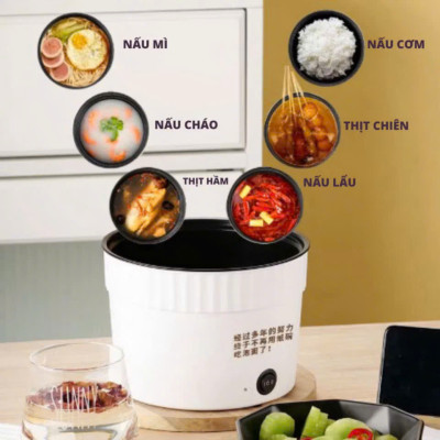Nồi Lẩu Điện Mini Đa Năng 1.5L, Ca Nấu Mì, Cốc Ăn Lẩu Cô Đơn 500W, Chống Dính Vân Đá - HÀNG CHÍNH HÃNG MINIIN