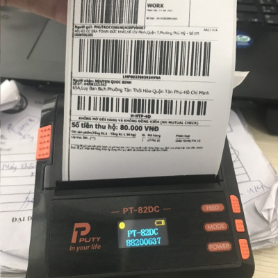 Máy in nhãn vận chuyển, in vận đơn, in bill di động bluetooth 80mm PUTY PT-82DC cho Android và iOS ( Hàng nhập khẩu)