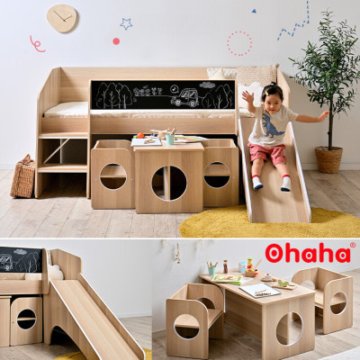 [Kèm Video Thực Tế - Miễn phí vận chuyển & Lắp đặt] Giường tầng trẻ em thông minh cao cấp xếp gọn kèm bàn ghế Ohaha  -  GTXG001