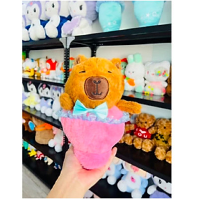 Thú nhồi bông Capybara đội quả táo đỏ - Size 42cm - Quà tặng gấu bông chuột lang lông mềm mịn đáng yêu.