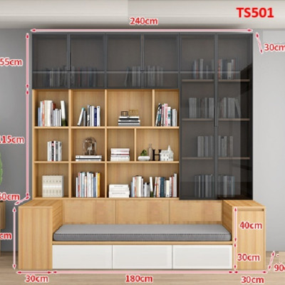 TỦ KỆ SÁCH CÁNH KÍNH KÈM GHẾ NGỒI TS501A - NỘI THẤT LẮP RÁP VIENDONGADV