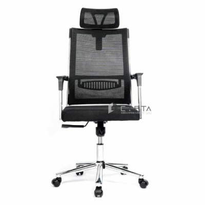 Ghế làm việc có tựa đầu giảm mỏi cổ đau vai CM4555-M Nội thất Capta Ghế văn phòng lưng lưới đen nệm đen ngã gật gù thư giãn có tựa đầu tay tựa chân thép mạ chrome Office chair hcm