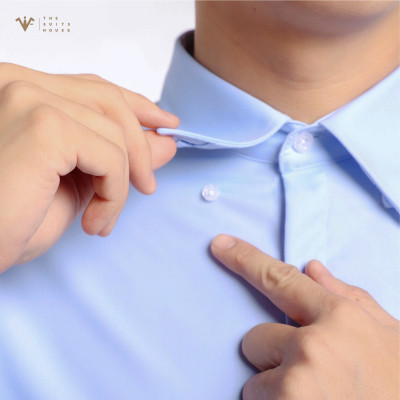 ÁO SƠ MI XANH TRƠN, KHUY ẨN, CHẤT LIỆU BAMBOO CAO CẤP, THƯƠNG HIỆU THE SUITS HOUSE