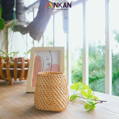 Cốc Mây Tre Đan Thủ Công Đa Năng - Đựng Bút, Cắm Hoa, Trang Trí Bàn Làm Việc - Phong Cách Vintage
