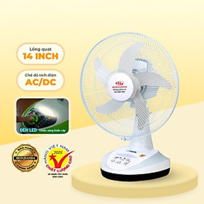 Quạt Sạc Tích Điện để bàn AC&DC 14 inch Honjianda FL314 có đèn LED & sạc USB - Hàng Chính Hãng