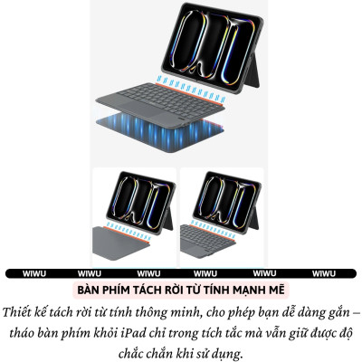 Case bao da bàn phím bluetooth V5.3 tích hợp trackpad / touchpad hiệu WIWU WM005 cho iPad Pro 11 13 inch M4 Pro 11 2020/21/22 Air 4/5/6/7 Gen 7 8 9 10.2 inch 10.5 inch - Bàn phím từ tính nam châm tháo rời, tích hợp giá đỡ - Hàng nhập khẩu