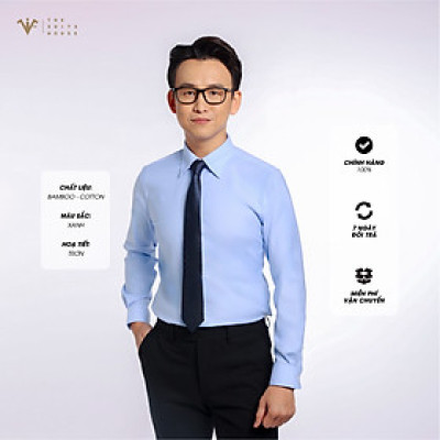 ÁO SƠ MI XANH TRƠN, KHUY ẨN, CHẤT LIỆU BAMBOO CAO CẤP, THƯƠNG HIỆU THE SUITS HOUSE