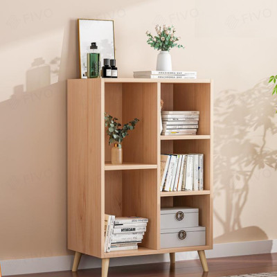 Tủ Kệ Sách Gỗ Đa Tầng 4 Chân Cao Cấp FIVO Mẫu FB60 Màu Gỗ, Nội Thất Lắp Ráp Đơn Giản, Nhiều Ngăn Rộng Rãi (Có Kèm Tấm Lưng)