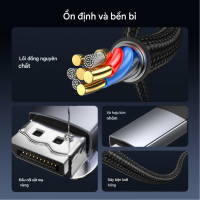 Cáp chuyển DisplayPort (DP) sang HDMI 4K@60Hz Choetech XDH01 dài 2m (Hàng chính hãng)