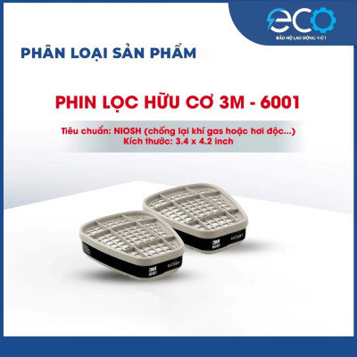 Phin lọc than hoạt tính 3M 6001 lọc hơi hữu cơ, phun thuốc, phun sơn, lọc mùi dùng cho mặt nạ phòng độc 3M chính hãng (1 CẶP)