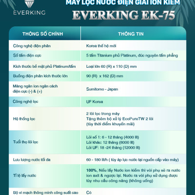 Máy Lọc Nước Điện Giải iON Kiềm EVERKING EK-75 - Hàng Chính Hãng