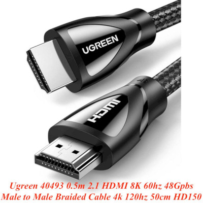 Ugreen UG40493HD150TK 0.5m 2.1 HDMI 8K 60hz 48Gpbs Male to Male Braided Cable 4k 120hz 50cm - HÀNG CHÍNH HÃNG