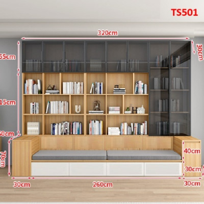 TỦ KỆ SÁCH CÁNH KÍNH KÈM GHẾ NGỒI TS501A - NỘI THẤT LẮP RÁP VIENDONGADV