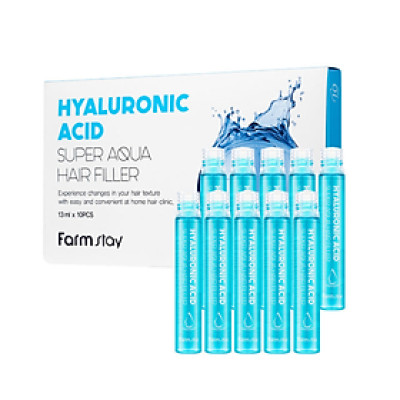 Filler tóc Hyaluronic acid phục hồi, dưỡng ẩm _ Farmstay Hyaluronic Acid Super Aqua Hair Filler (13ml x 10pcs )