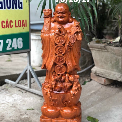 Tượng phật di lặc chúc phúc bằng gỗ hương đá kt cao 100×34×30cm