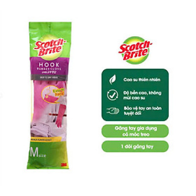 Găng tay cao su có móc treo SCOTCH-BRITE, 3M, màu hồng, 36cm, 1 đôi/gói