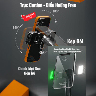 Chân đứng quay video Shinoda, gậy livestream, selfie chụp ảnh chất liệu siêu cứng cáp, tay cầm 360º tích hợp remote điều khiển từ xa 7 phím có thể sạc lại, hàng chính hãng