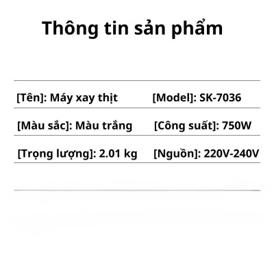 Máy xay thịt đa năng SOKANY SK-7036 công suất cao 750W, cối thủy tinh cao cấp dung tích 2.5L - HÀNG CHÍNH HÃNG