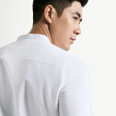 Áo Sơ Mi Nam Oxford Cổ Trụ màu Trắng ROUTINE Form Fitted - 10S24SHL006CR1 | ROUTINE CÀ MAU