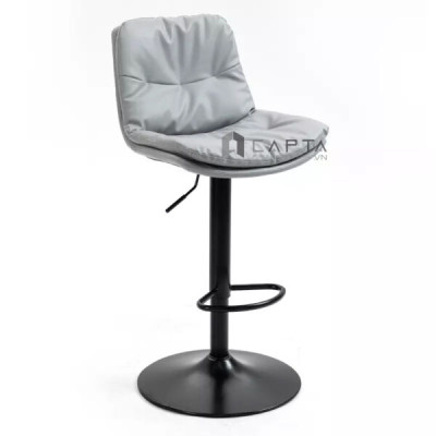 Ghế đảo bếp chân tăng giảm CB2283A-P Nội thất Capta Ghế bar nệm bọc PVC màu xám có lưng tựa chân thép sơn tĩnh điện màu đen 