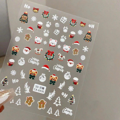 Sticker Móng Tay Dập Nổi Dán Làm Nail Hình Giáng Sinh Vui Vẻ, Ông Già Noel, Dễ Thương, Mỏng Trong Suốt, Lưng Keo, Trang Trí Móng Tay Nghệ Thuật - Xmas