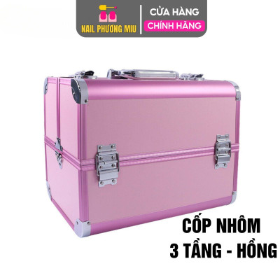 Cốp Nhôm 3 Tầng Đựng Đồ Nail 37x28x22cm, Thiết Kế Bậc Thang, Tầng Nhựa Bên Trong, Bền Bỉ, Đựng Được Máy Hơ T8 Tiện Lợi