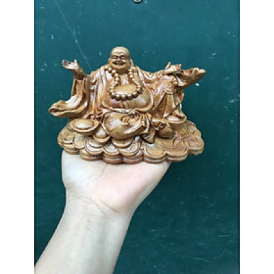 Tượng phật di lặc nghênh hỷ bằng gỗ huyết long kt 15×9×8cm