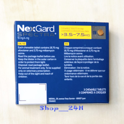 1 hộp (3 viên) NexGard Spectra trị giun, ghẻ, ve rận, viêm da (chó 3,5 - 7,5kg)
