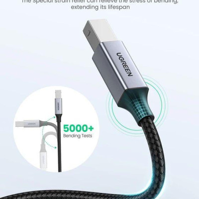 Ugreen UG80808US370TK 3M màu xám đầu nhôm cáp USB type C ra usb B máy in dây dù - HÀNG CHÍNH HÃNG