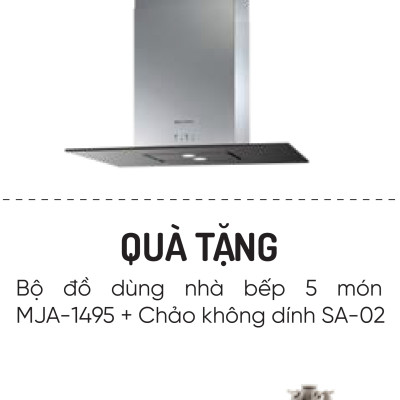 Máy hút khử mùi áp tường MC 9039W - Bộ đồ dùng nhà bếp 5 món MJA-1495 + Chảo không dính SA-02 - Hàng chính hãng
