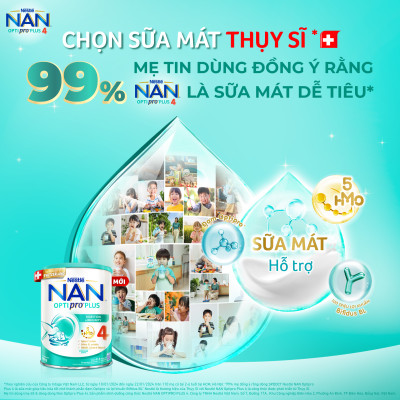 Bộ 3 lon Sữa bột NAN OPTIPRO PLUS 4 Nestle Bé 2-6 tuổi 1500g/lon Giúp tiêu hóa tốt