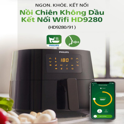 Nồi Chiên Không Dầu Philips HD9280/90, 2000W-6.2Lit, Kết Nồi Wifi, Hàng Chính Hãng