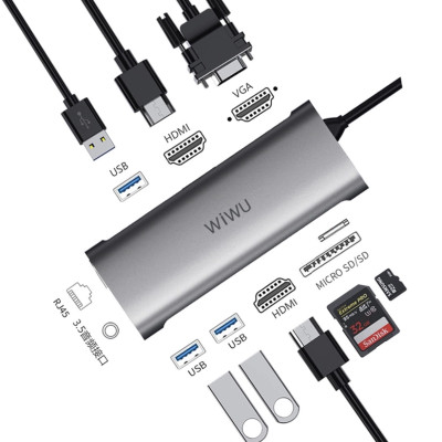 BỘ CHUYỂN ĐỔI WIWU ALPHA A11312H 11 IN 1 USB TYPE C HUB Chất Liệu Hợp Kim Nhôm, Khả Năng Tương Thích Rộng Rãi - Hàng Chính Hãng