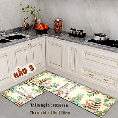 Set 2 thảm nhà bếp 40x120cm và 40x60cm họa tiết dễ thương