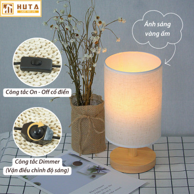 Đèn Ngủ Gỗ HUTA Light For Life G1 Chao Tròn Vintage Dễ Thương, Decor Trang Trí Phòng Ngủ, Điều Chỉnh Độ Sáng, Bóng Led Sáng Vàng Tiết Kiệm Điện