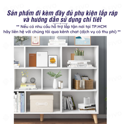 Tủ Kệ Sách Gỗ Đa Tầng 4 Chân Cao Cấp FIVO Mẫu FB60 Màu Gỗ, Nội Thất Lắp Ráp Đơn Giản, Nhiều Ngăn Rộng Rãi (Có Kèm Tấm Lưng)