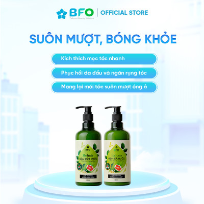 Combo Gội Xả Tinh Dầu Bưởi Thảo Mộc BFO Giảm Rụng Tóc Sạch Gàu Kích Thích Mọc Tóc 500ml ( Xịt Tóc 100ml )