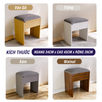 Ghế Đôn Nệm Nhung FIVO FG01 Dùng Trong Phòng Làm Việc, Học Tập, Thiết Kế Sang Trọng, Gỗ MDF Chống Ẩm Cao Cấp