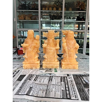 Bộ tượng Tam Đa Phúc Lộc Thọ đá ngọc hoàng long - Cao 20cm