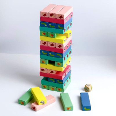 Đồ Chơi Rút Gỗ, SIZE TO, Đồ Chơi Gỗ Với 3 Mẫu Động Vật, Số Và Màu 51Pcs, Đồ Chơi Trẻ Em Thông Minh