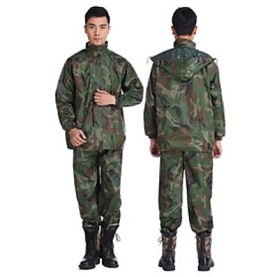 Áo mưa bộ vải dù cho người lớn 3XL  ( 65 - 80kg ) , màu lính rằn ri , chống thấm nước , phù hợp cho nam và nữ , kèm túi đựng sang trọng