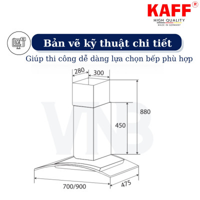 Máy hút mùi kính cong 700mm KAFF KF-GB705 - Hàng Chính Hãng