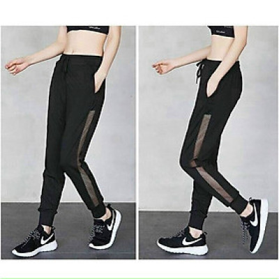 Quần Tập Gym Yoga Thể Thao Nữ Jogger Phối Lưới Màu Đen