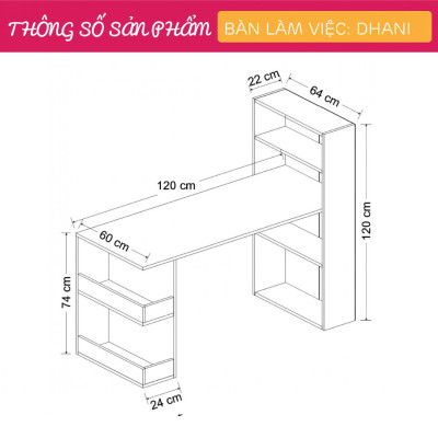 Bàn làm việc liền giá sách gỗ công nghiệp hiện đại SMLIFE Dhani