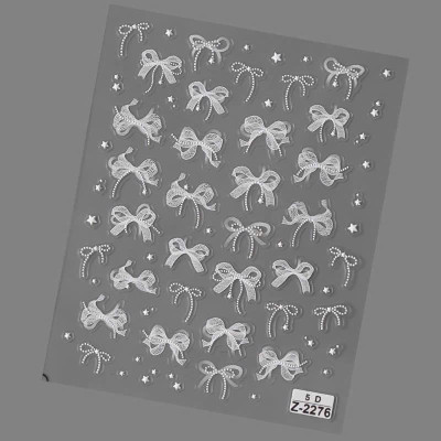 Sticker 5D Nơ Ren Lụa Nổi Z2276 Siêu Hot, Hình Dán Móng Nơ Trắng CA6846 Làm Nail Trẻ Trung Nữ Women
