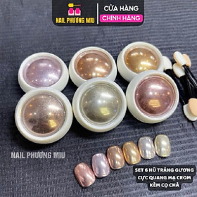 Set 6 Hũ Tráng Gương Mạ Crôm (Kèm Cọ Chà) Tạo Hiệu Ứng Gương Ánh Kim 3D Cực Quang Làm Nail