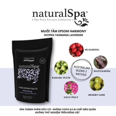 Muối tắm Epsom bổ sung dưỡng chất cho làn da mềm mượt, chống viêm,  thư giãn các cơ đau nhức, mệt mỏi, cải thiện giấc ngủ - naturalSpa Harmony Epsom Salts 650gr