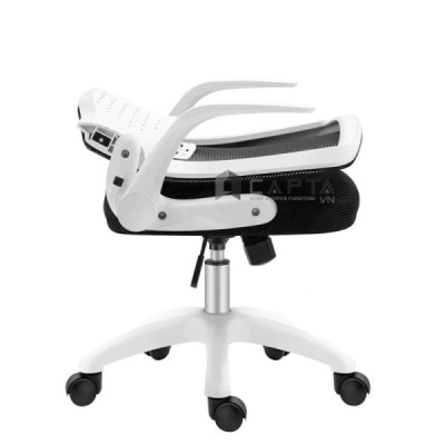 Ghế xoay làm việc lưng và tay gập gọn CE4520-M Nội thất Capta Lưng lưới nệm vải màu đen khung tay nhựa màu trắng chân nhựa xoay nhập khẩu ghế nhân viên ghế làm việc tại nhà văn phòng hcm