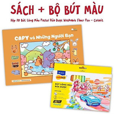 Combo Sách Tô Màu Capy Và Những Người Bạn + Hộp 20 Bút Lông Màu Pastel Rửa Được Washable Fiber Pen - Colokit SWM-C008