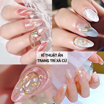 Xà Cừ Trắng Ánh Trai Đính Đá Móng, Xà Cừ Nail Mảnh Mỏng Ẩn Móng Đắp Gel Đắp Bột Ẩn Chuyên Làm Nail - Nail Phương Miu Khảm Xà Sơn Gel